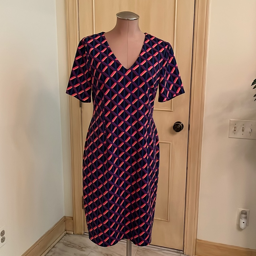 Trina Turk Navy Dress with Pink Geometric Print